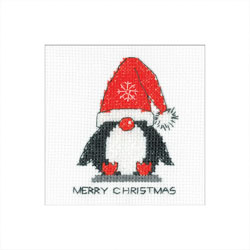 Borduurpakket Penguin Card - Santa - Heritage Crafts