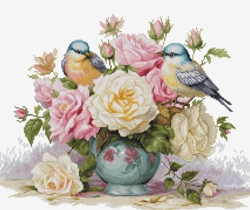 Cross stitch kit Vase with Roses and Birds - Luca-S