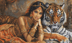 Borduurpakket The Indian Princess and The Royal Tiger - Luca-S