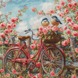Borduurpakket Bicycle with Roses - Luca-S