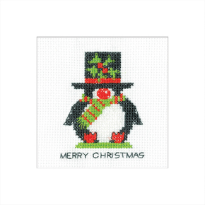 Borduurpakket Penguin Card - Top Hat - Heritage Crafts